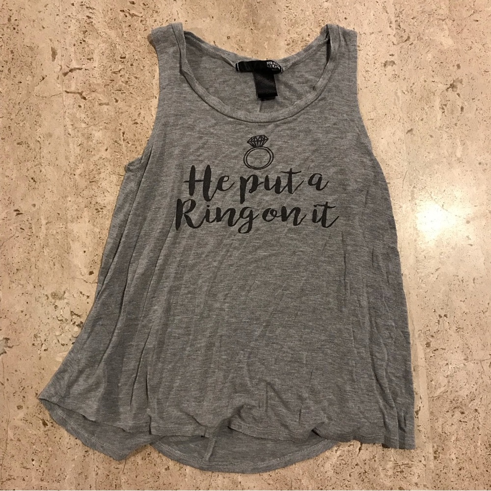 Rebel Sugar He Put a Ring On It Gray Graphic Tank Bachelorette Size S